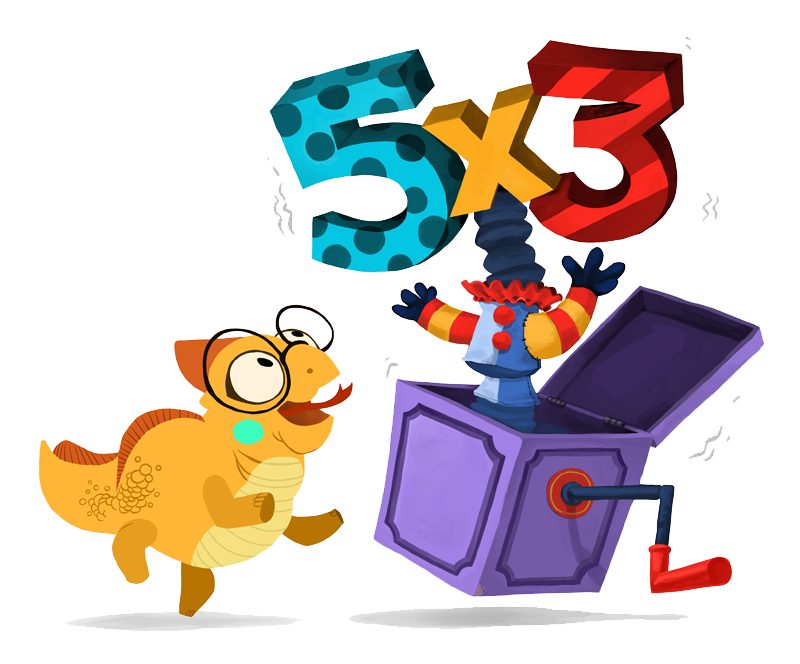 Math Makers character celebrating