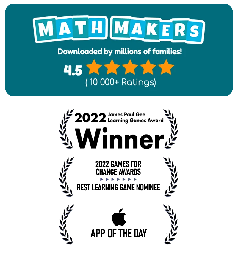Math Makers - Downloaded by millions of families - 4.5 stars - Award winner